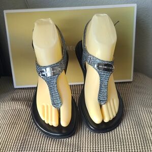 Michael Kors Silver Black T Strap Sandals